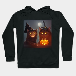 Two Silly Cats with Halloween Witch Hats Hoodie